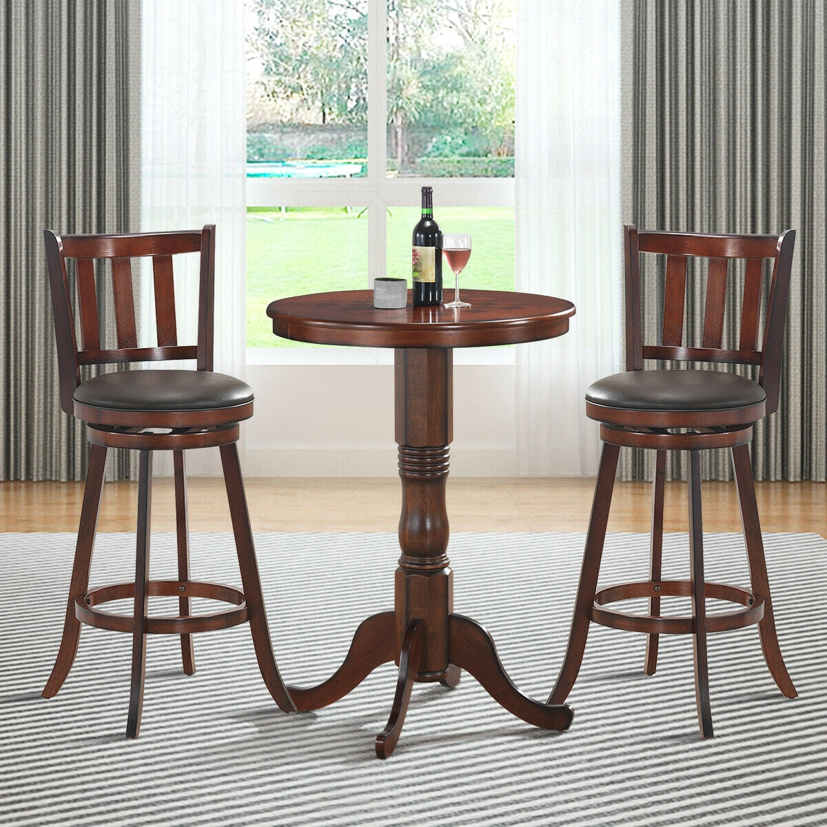 2 Pieces 360 Degree Swivel Wooden Counter Height Bar Stool Set with Cushioned Seat-31 inches