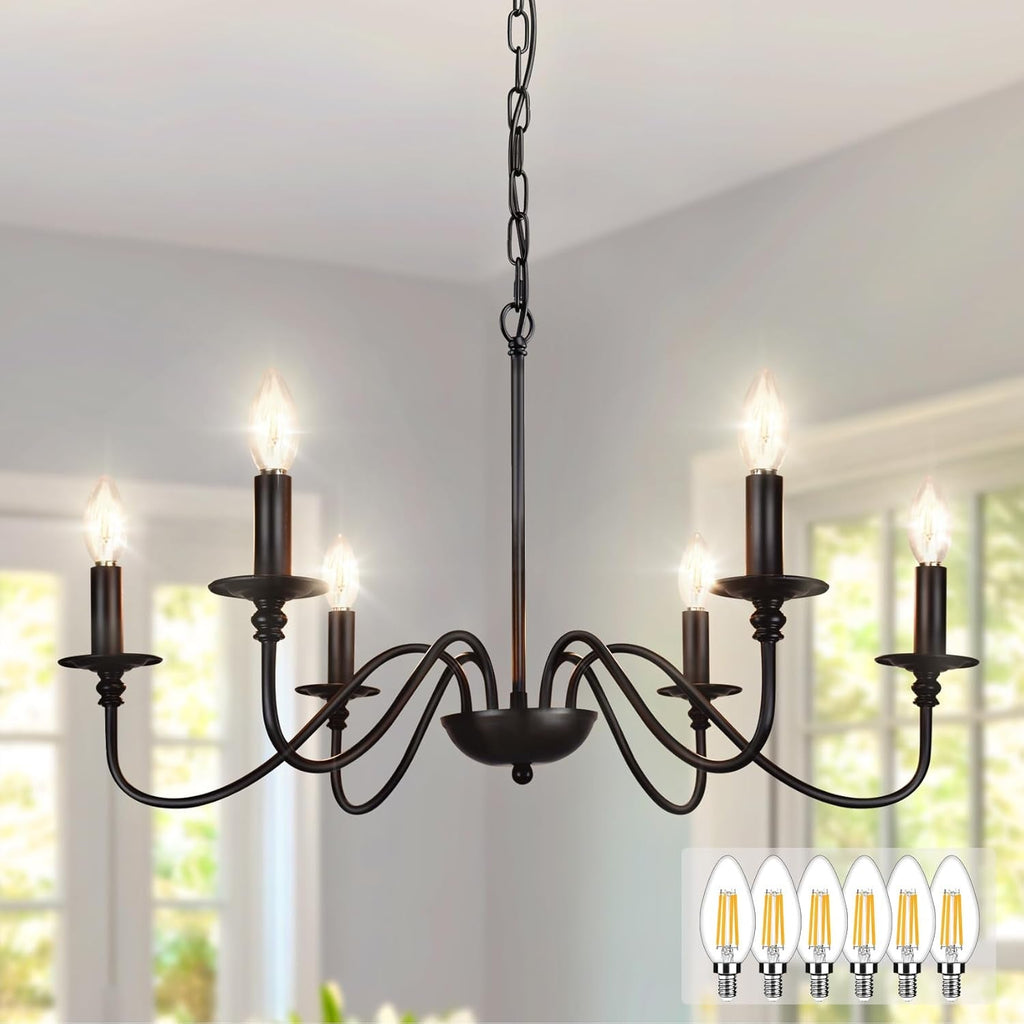 Six Light Black Industrial Farmhouse Chandelier Pendant