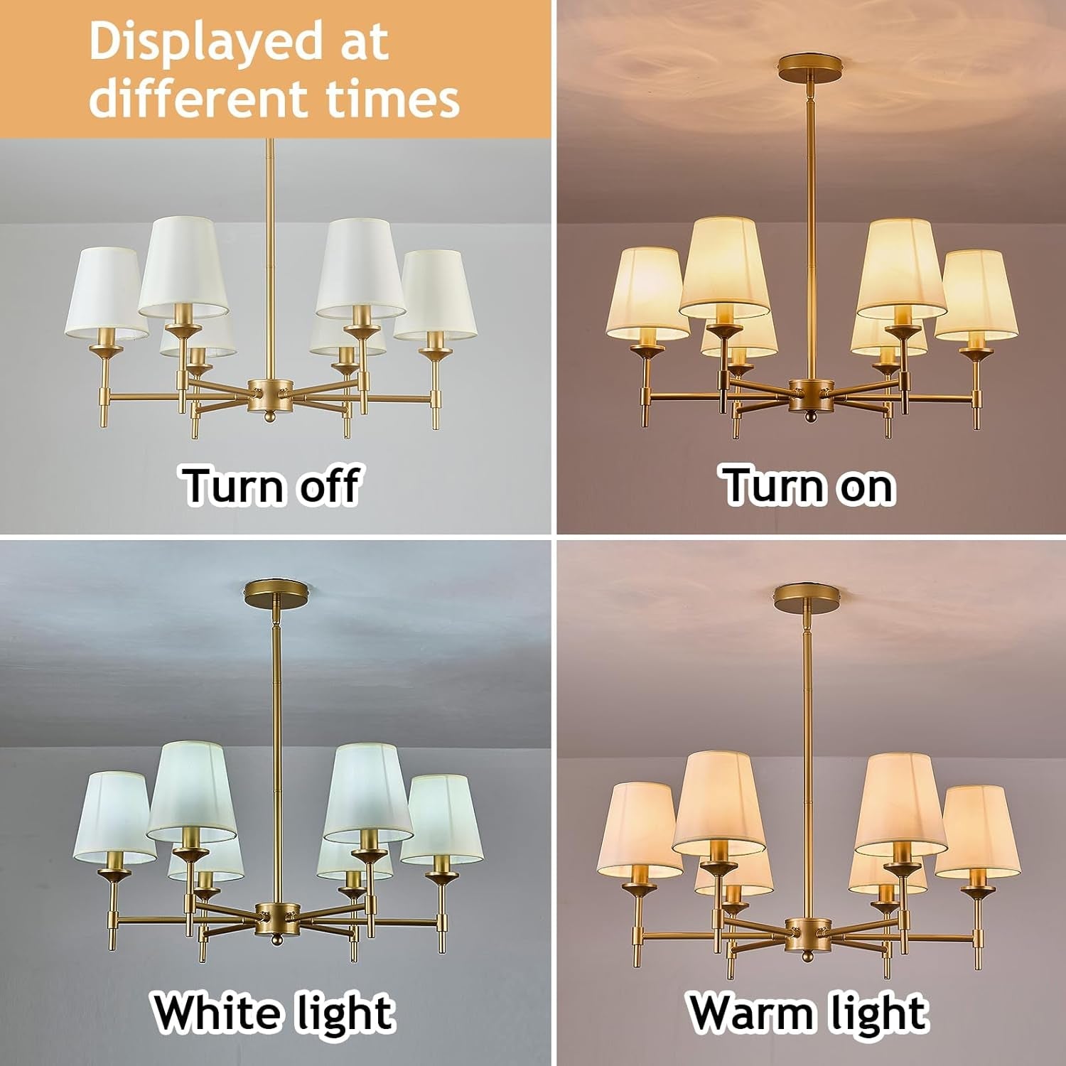 Gold Farmhouse Chandelier 6 Light Linen Shade Fixture