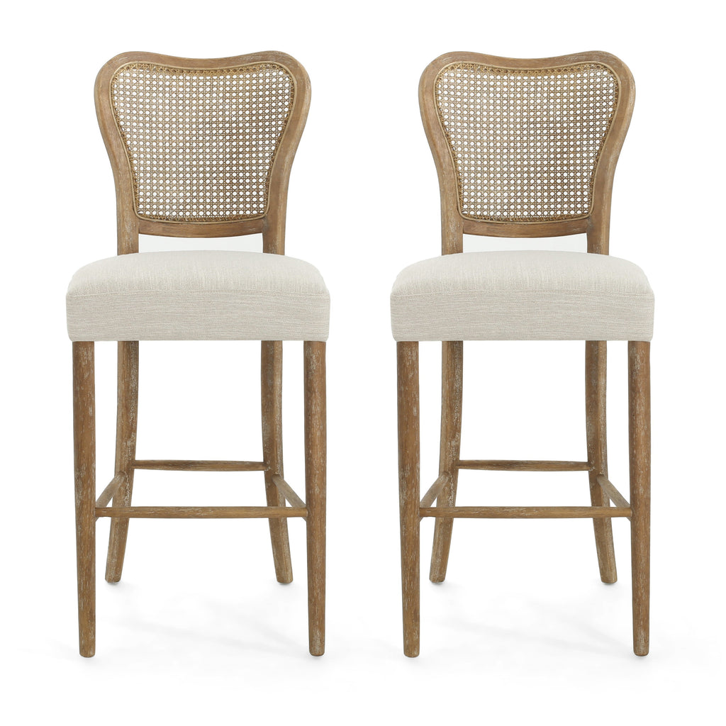 Cane-Back Upholstered Bar Stools Set of 2
