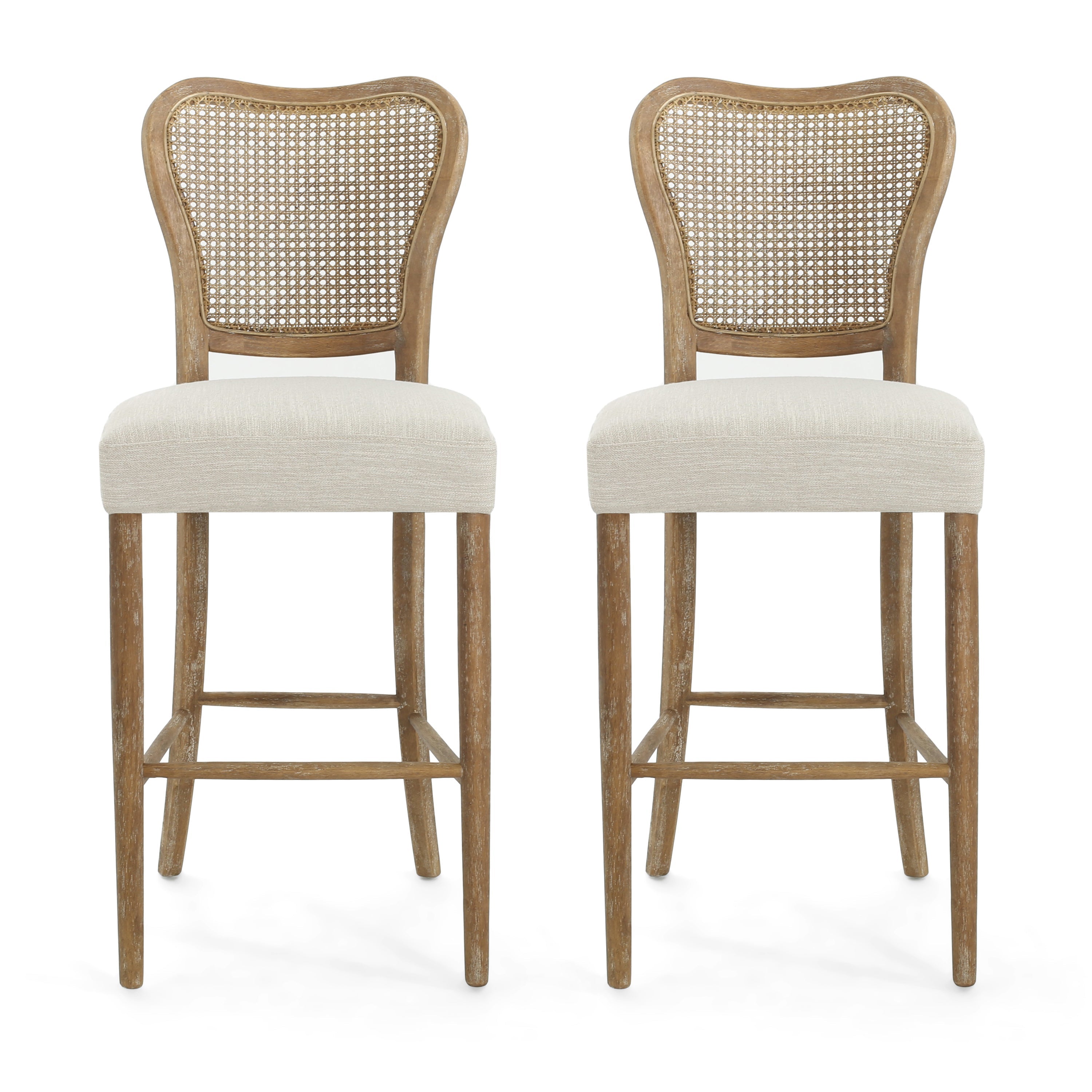 Cane-Back Upholstered Bar Stools Set of 2