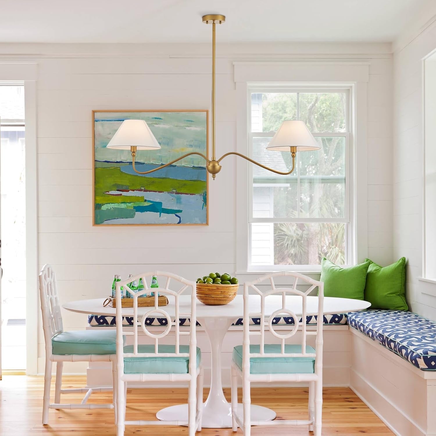 Goldtone Linear 2 Light Chandelier For Kitchen Island