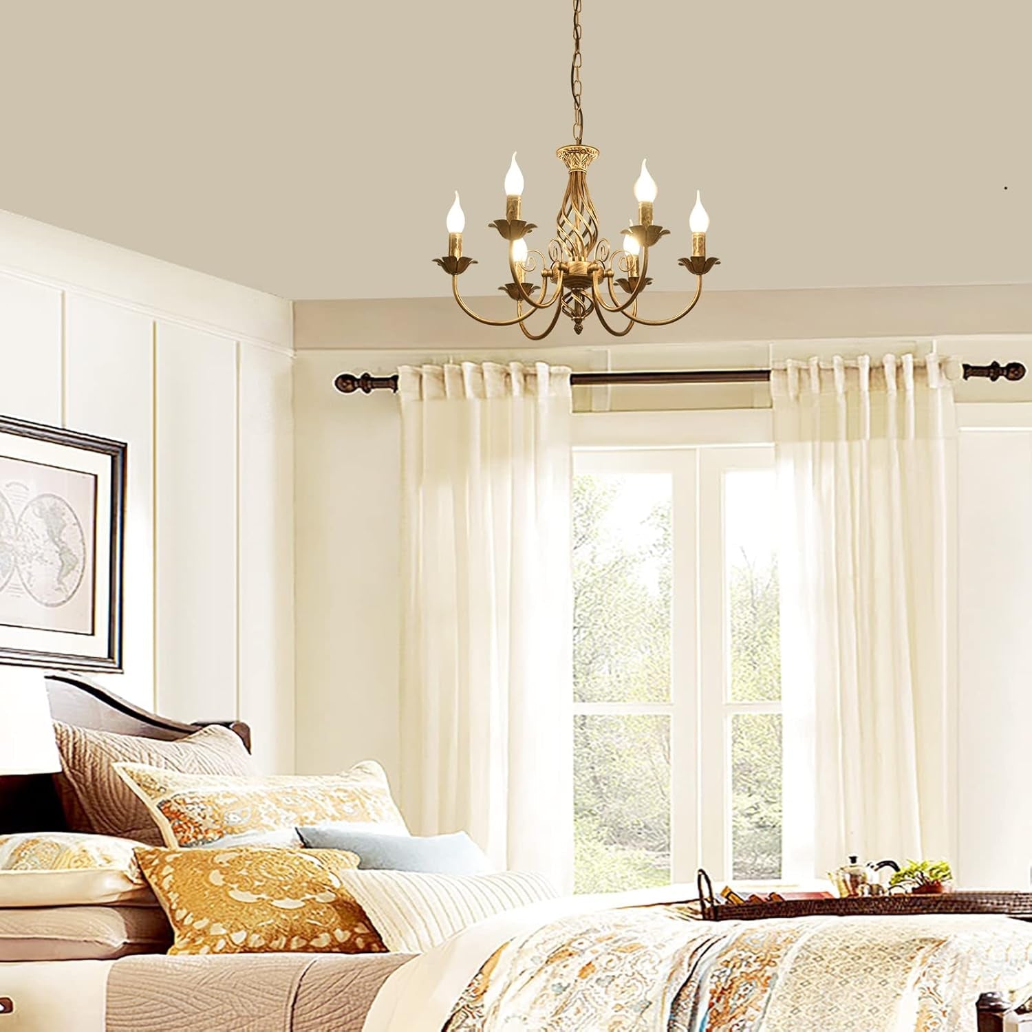 Bronze Rustic Farmhouse Chandelier Six Light Pendant