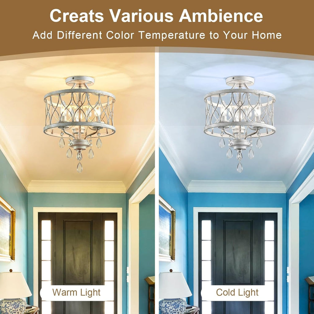 Farmhouse Crystal Ceiling Light Three Light White Fixture