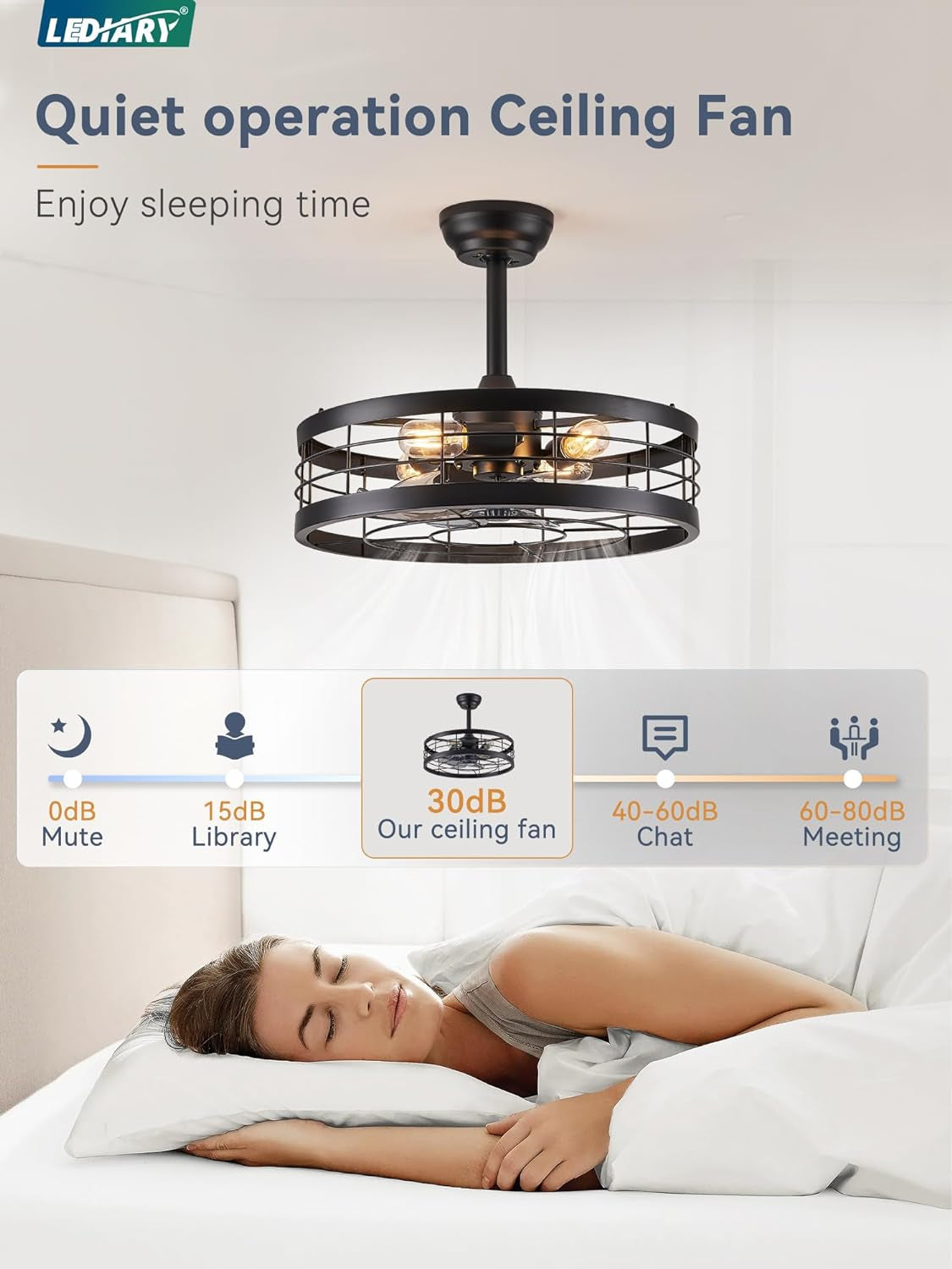 20 Inch Black Bladeless Fandelier Ceiling Fan With Light And Remote 6 Speeds For Kitchen Bedroom Living Room