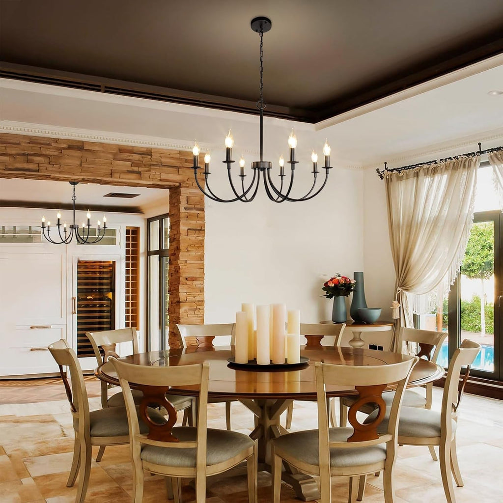 8 Light Matte Black Farmhouse Chandelier For Dining Room