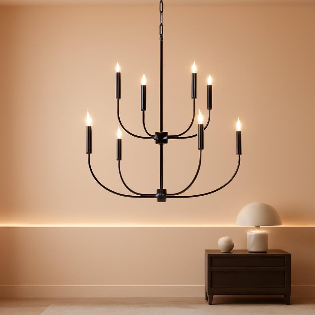 Nine Light Black Chandelier For Entryway Modern Farmhouse