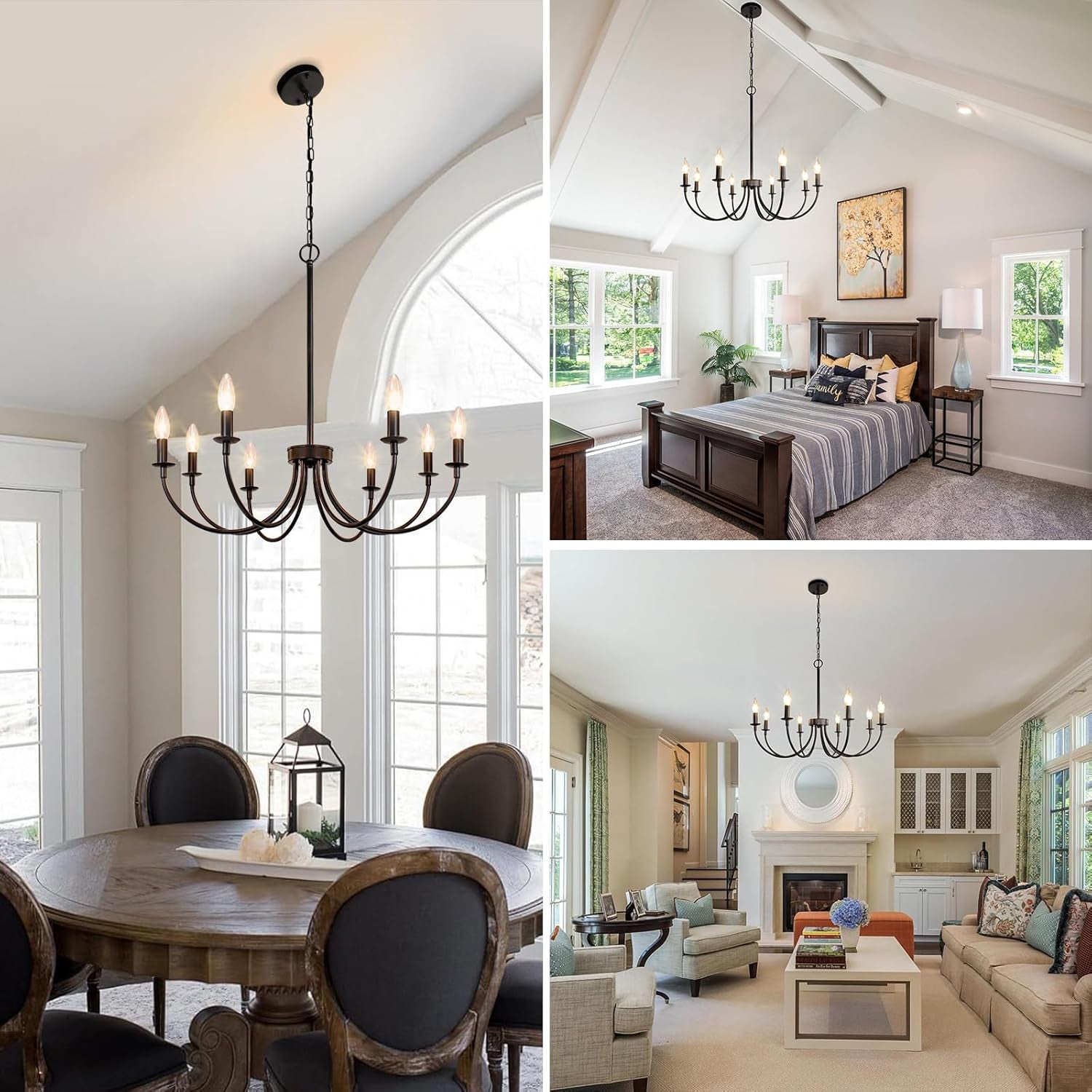 8 Light Matte Black Farmhouse Chandelier For Dining Room