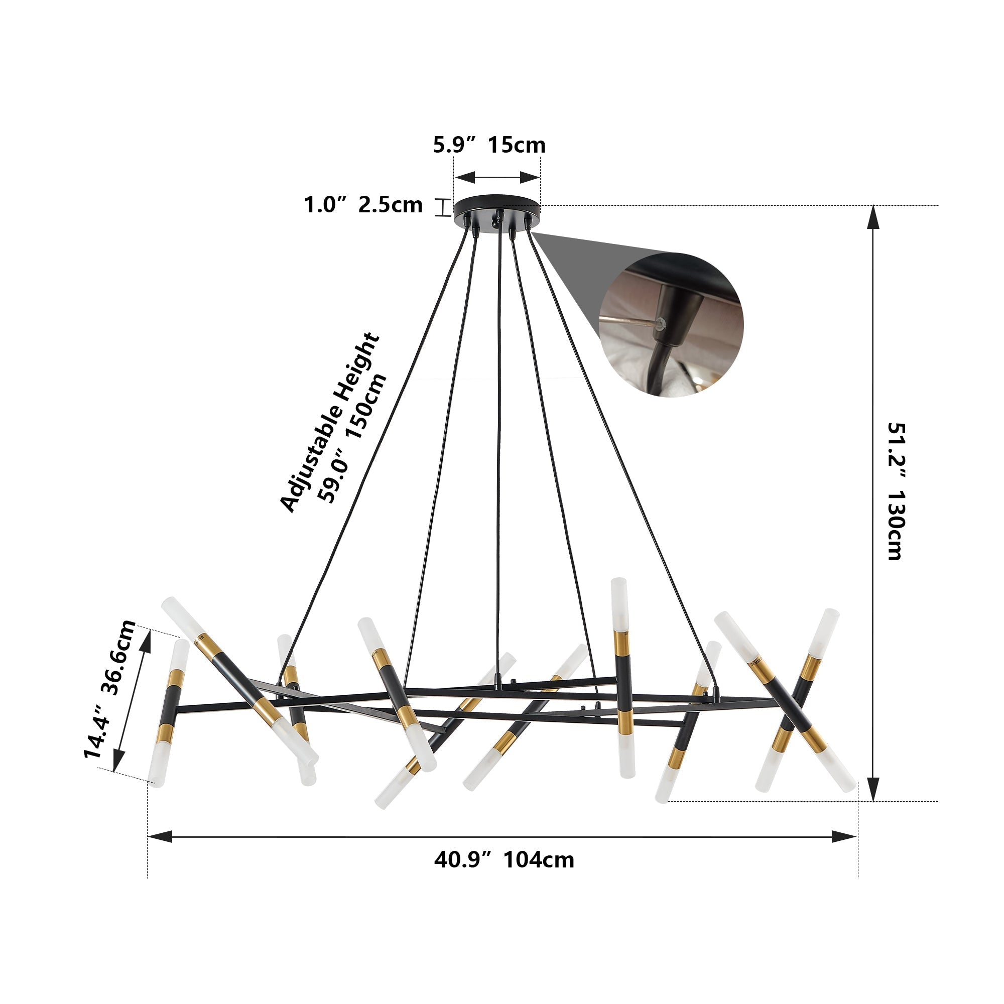 41'' Black & Golden Modern Chandelier Light Fixture