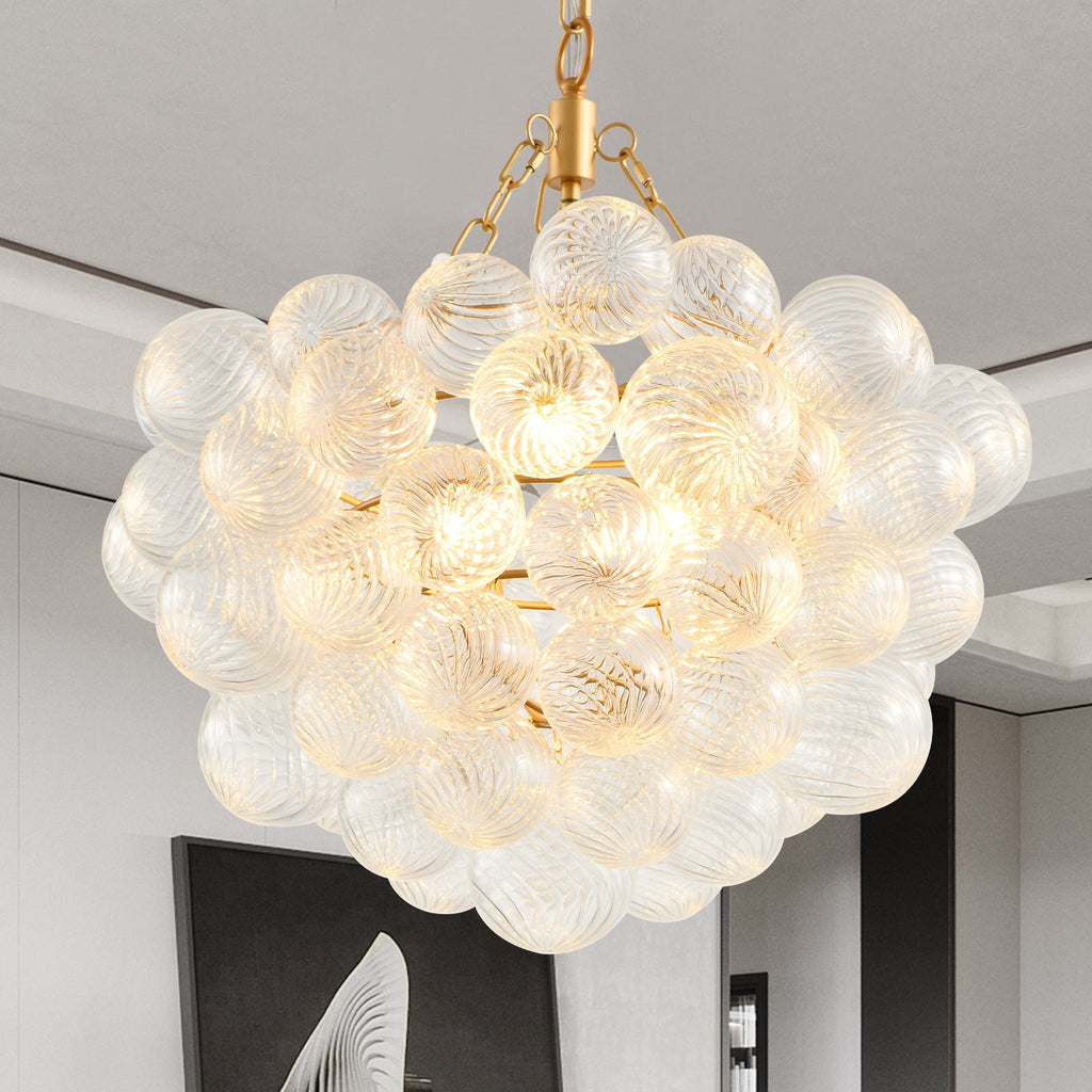 20-Inch Gold Pendant Light Chandelier with Threaded Clear Glass Globe Shade