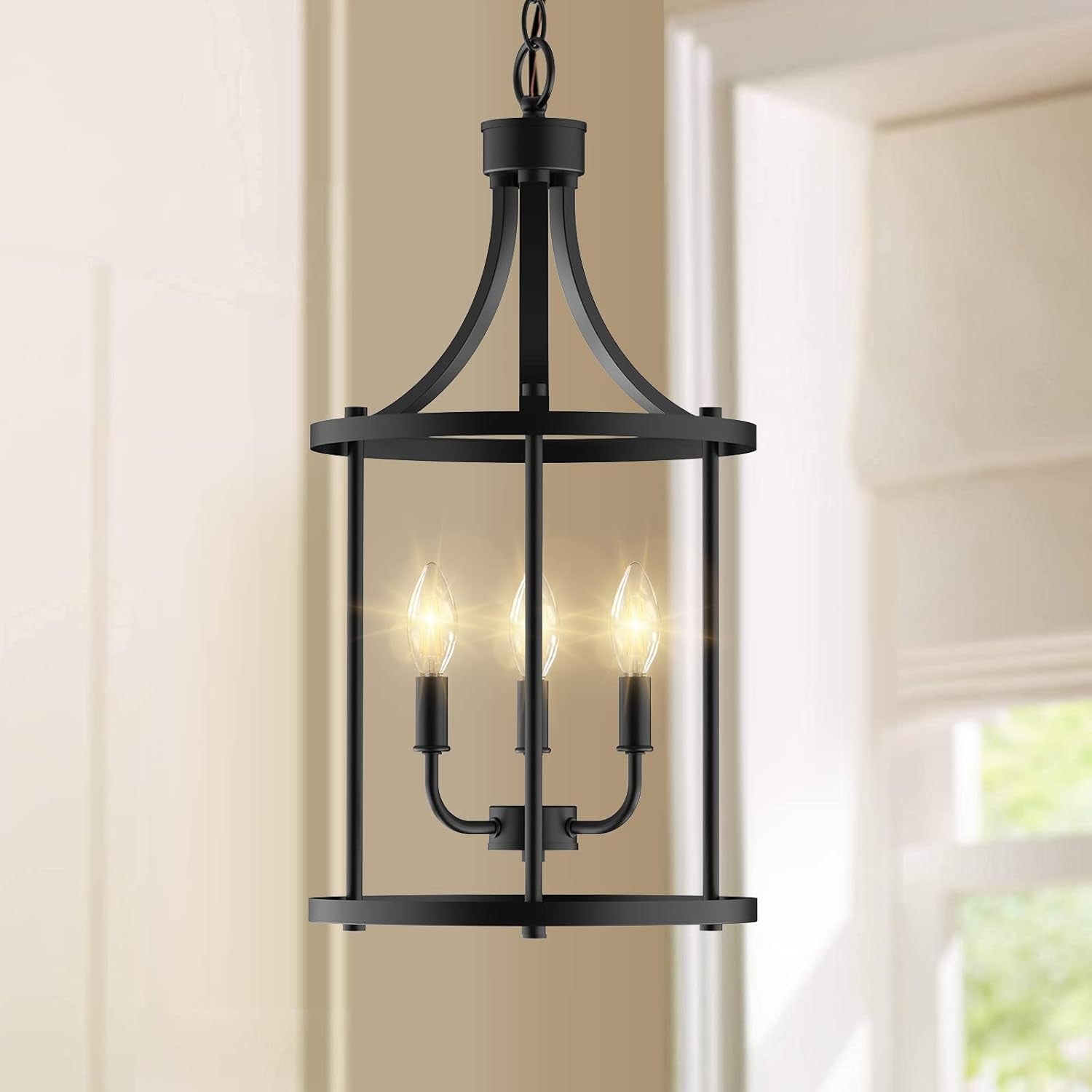 Three Light Matte Black Farmhouse Pendant Chandelier
