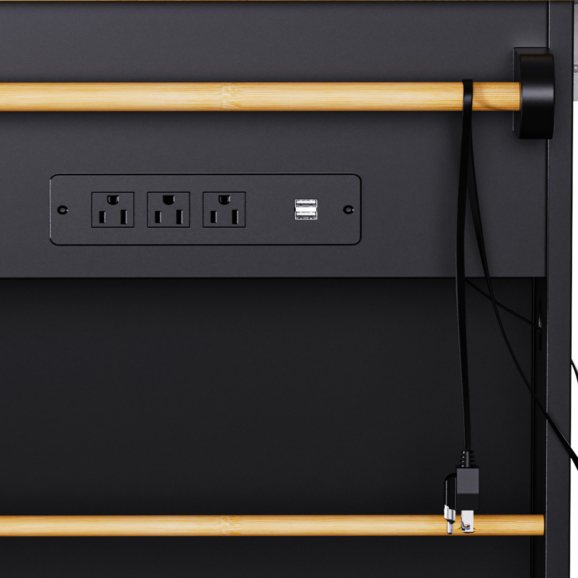 K&K 53inch Large Kitchen Island with 2 Bar Stools, Power Outlet,Door Internal Storage Rack, Kitchen Storage Cart on 5 Wheels with Drop Leaf, 5 Open Side Racks, 3 Drawers, for Kitchen,Dining Room,Black