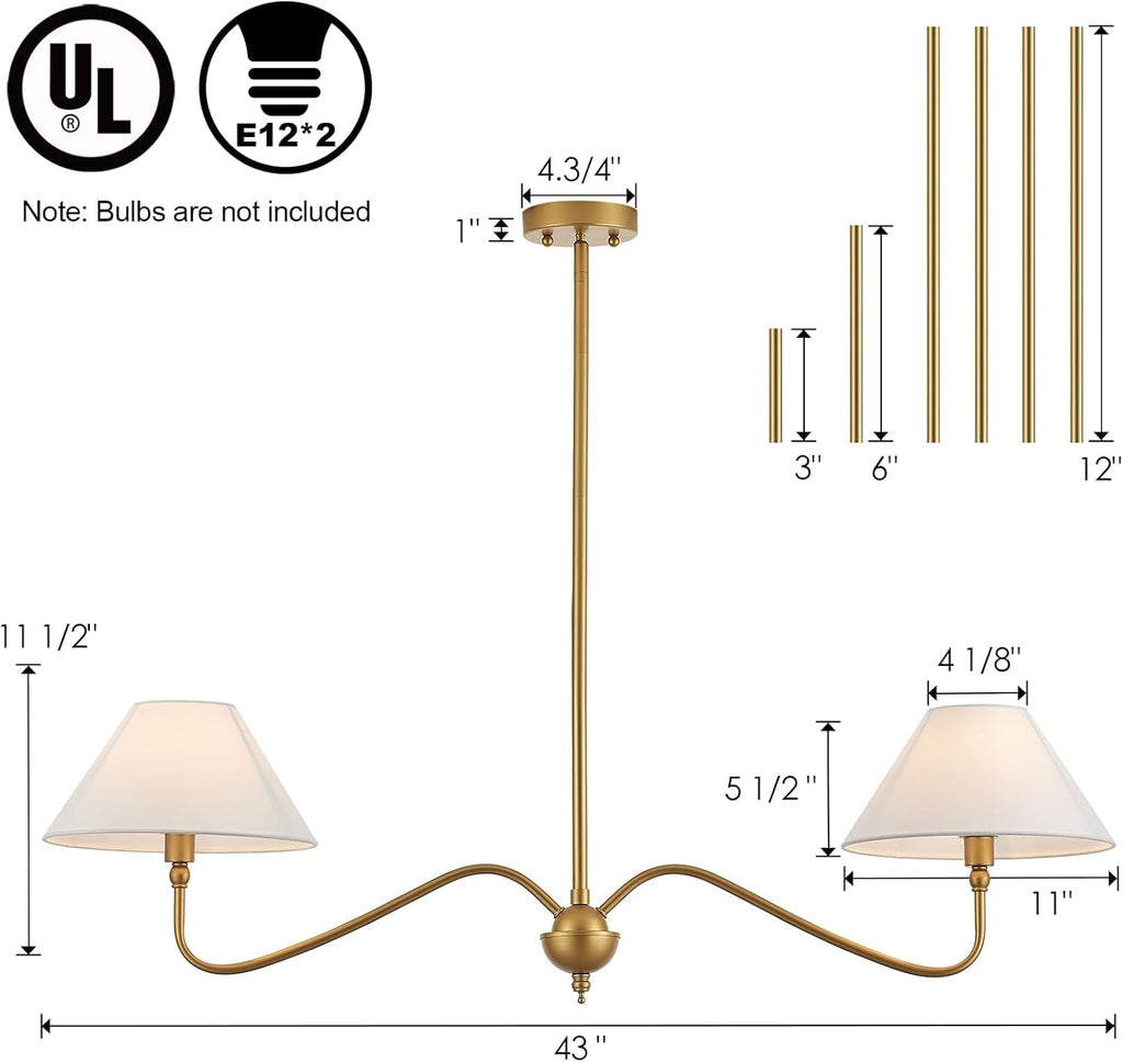 Goldtone Linear 2 Light Chandelier For Kitchen Island