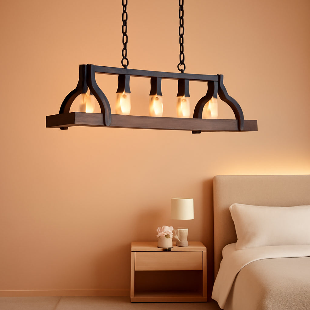 Rustic 5 Light Linear Chandelier Kitchen Island Black