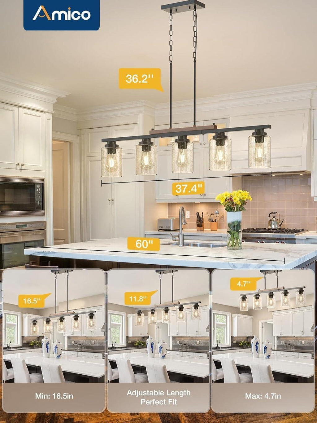 Five Lights Farmhouse Dining Room Chandelier Black Metal