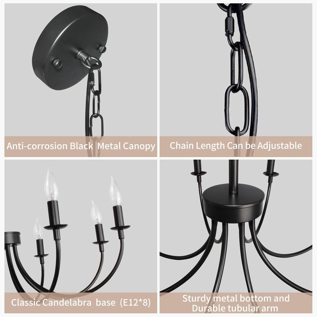 8 Light Matte Black Farmhouse Chandelier For Dining Room