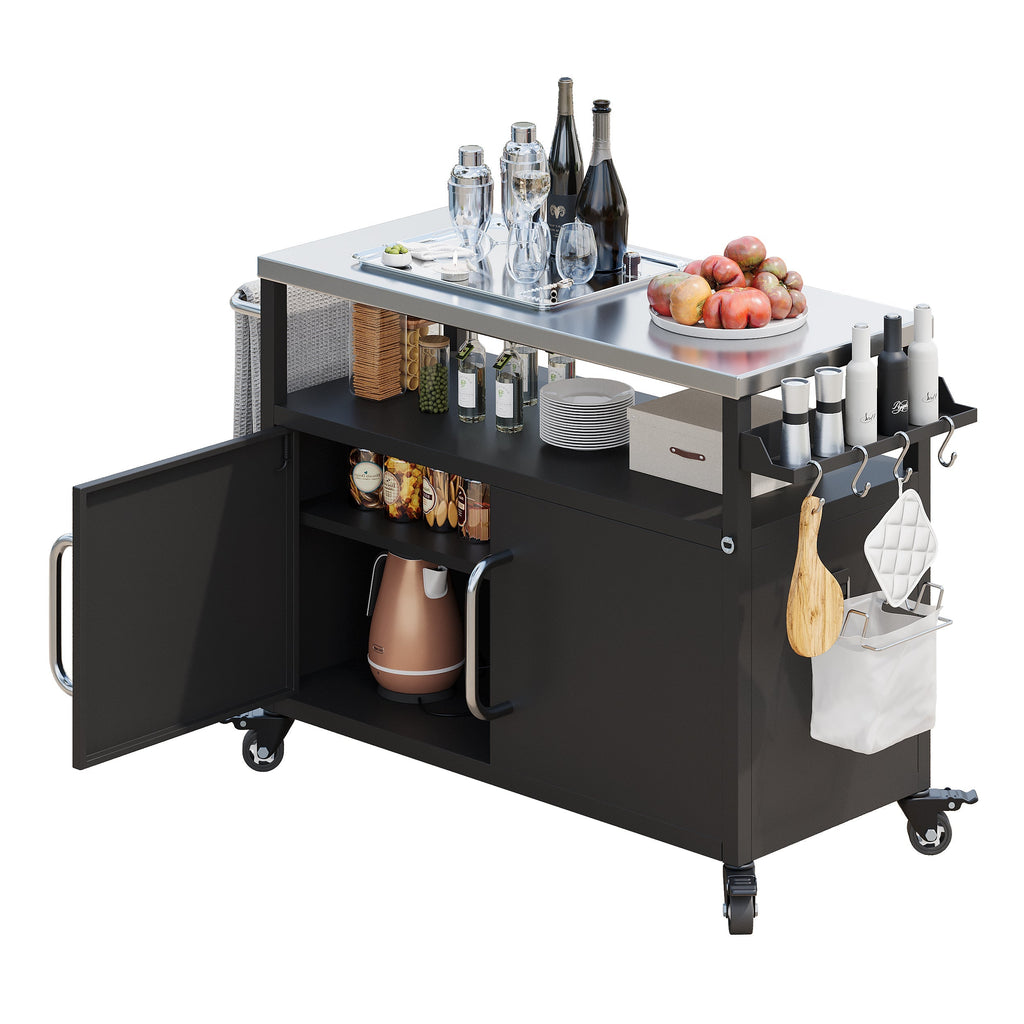 K&K 54.5' Outdoor Kitchen Island with Stainless Steel Tabletop and Storage