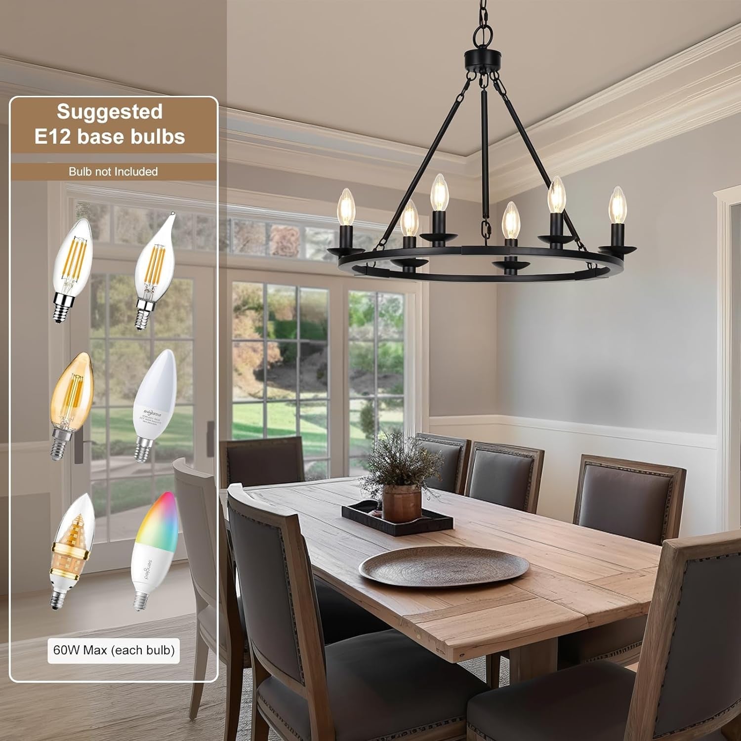 Black Farmhouse Wagon Wheel Chandelier Six Light Fixture