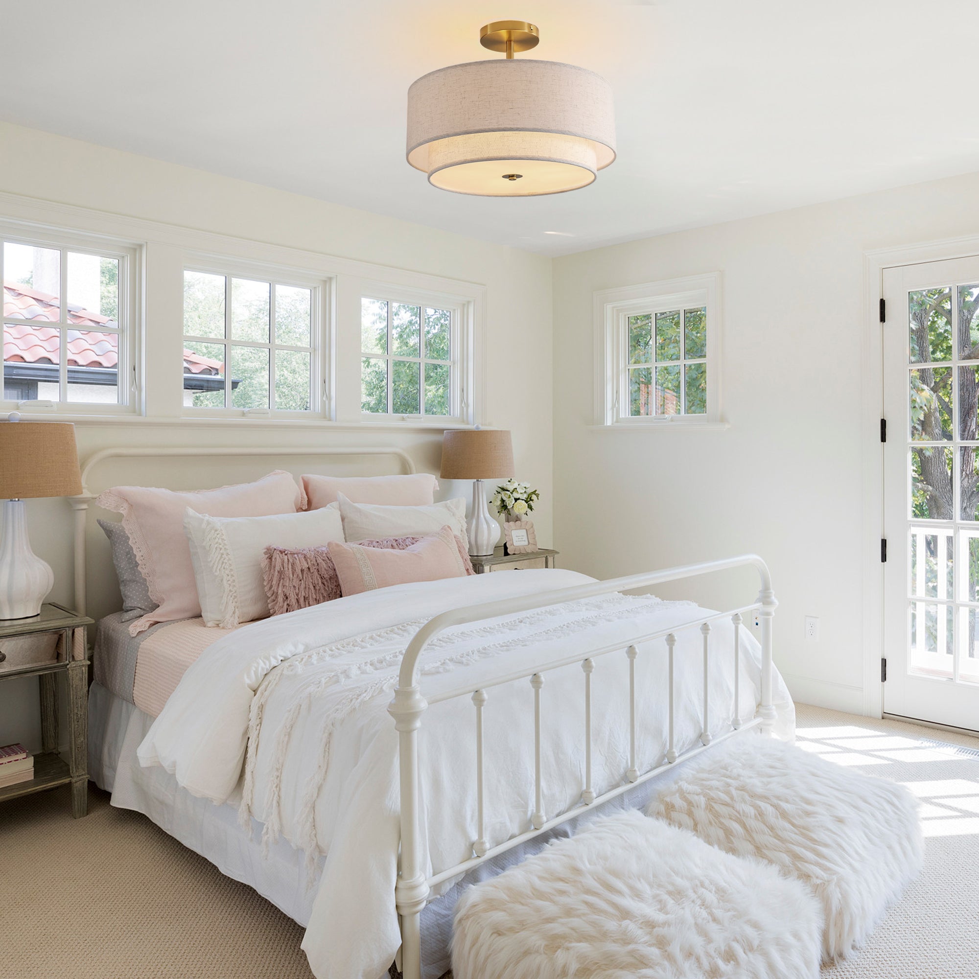 15' Modern Ceiling Light Fabric Upholstered