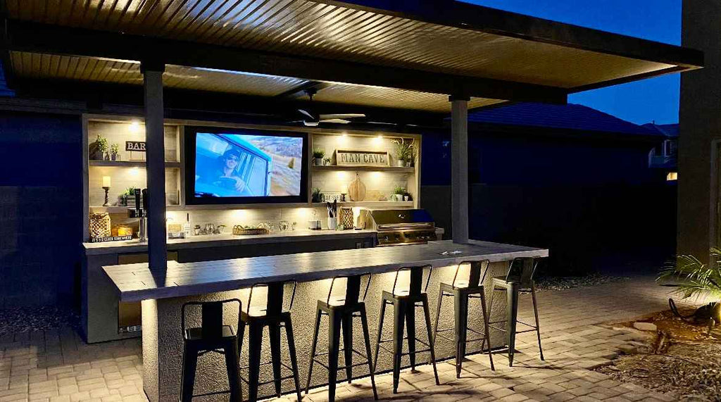 KoKoMo Outdoor Kitchen Pavilion – 20'x20' Luxury BBQ Island with 70" TV, Bar, Grill, Kegerator & More