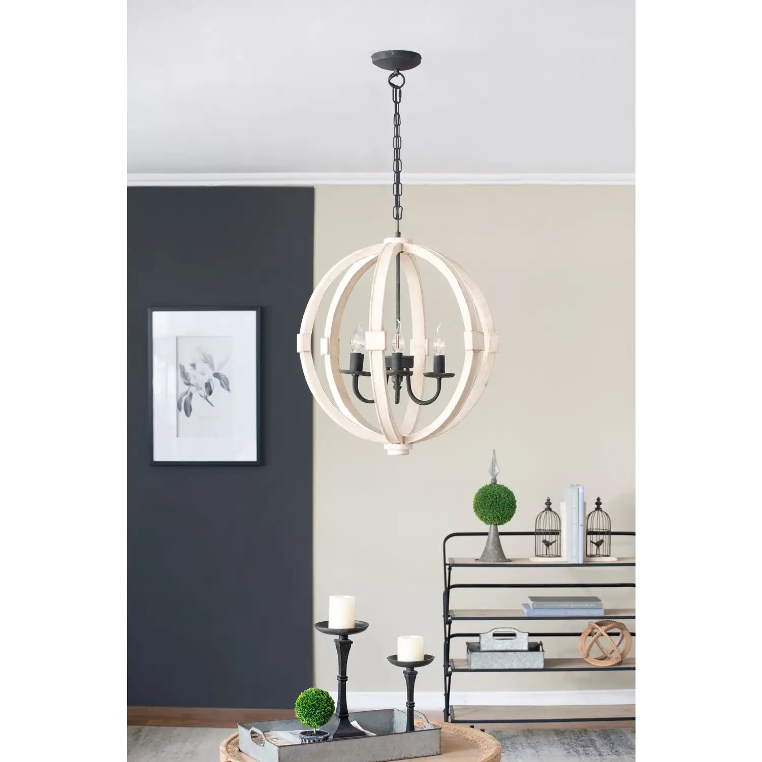 6-Light Wood Chandelier with Adjustable Chain for Kitchen & Entry