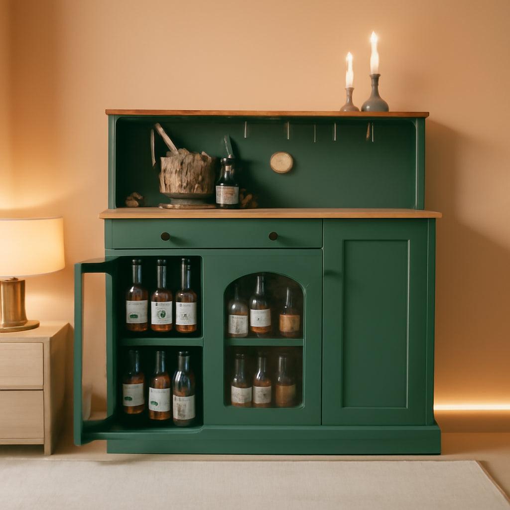 Green Farmhouse Coffee Bar Cabinet With Hutch 48 Inch