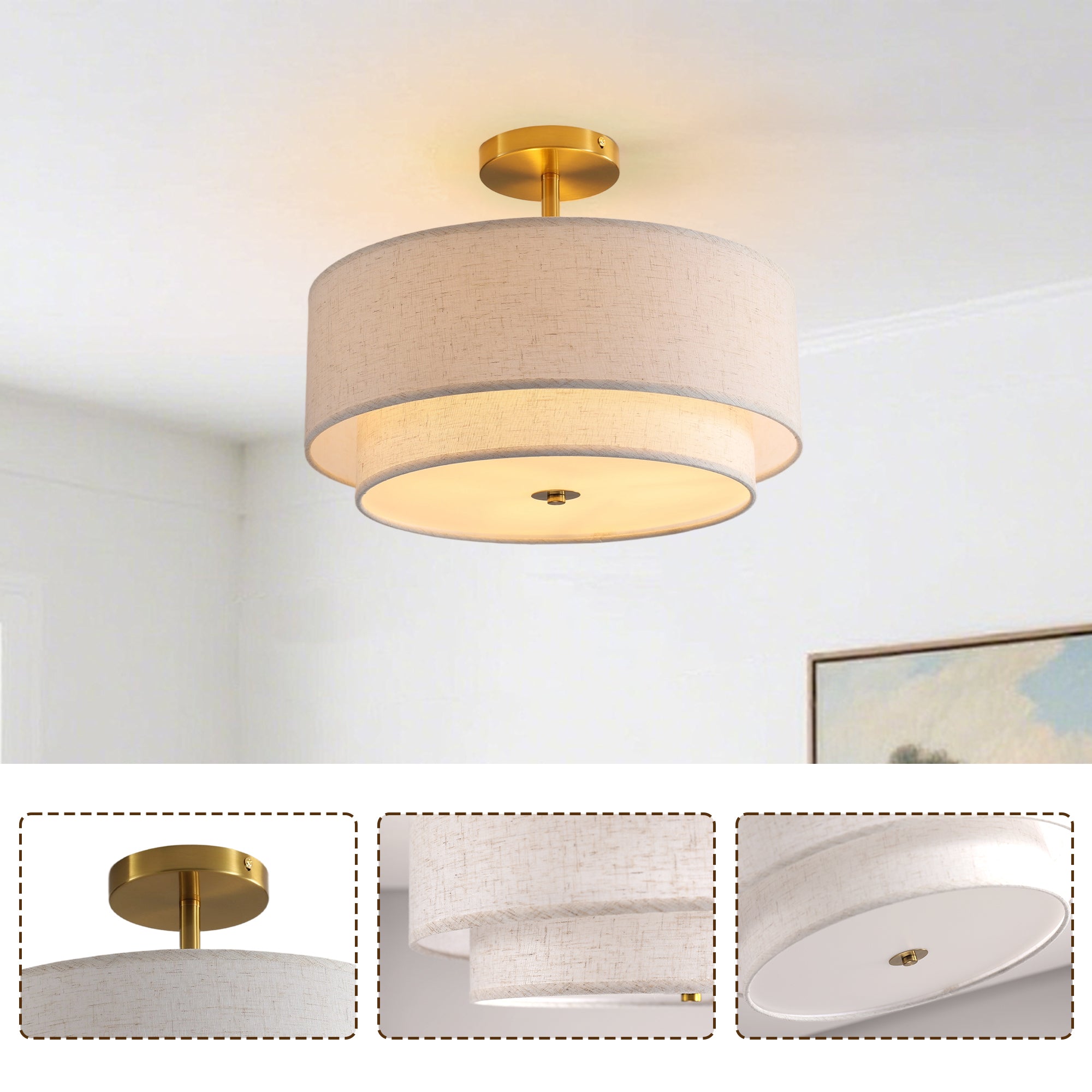 15' Modern Ceiling Light Fabric Upholstered