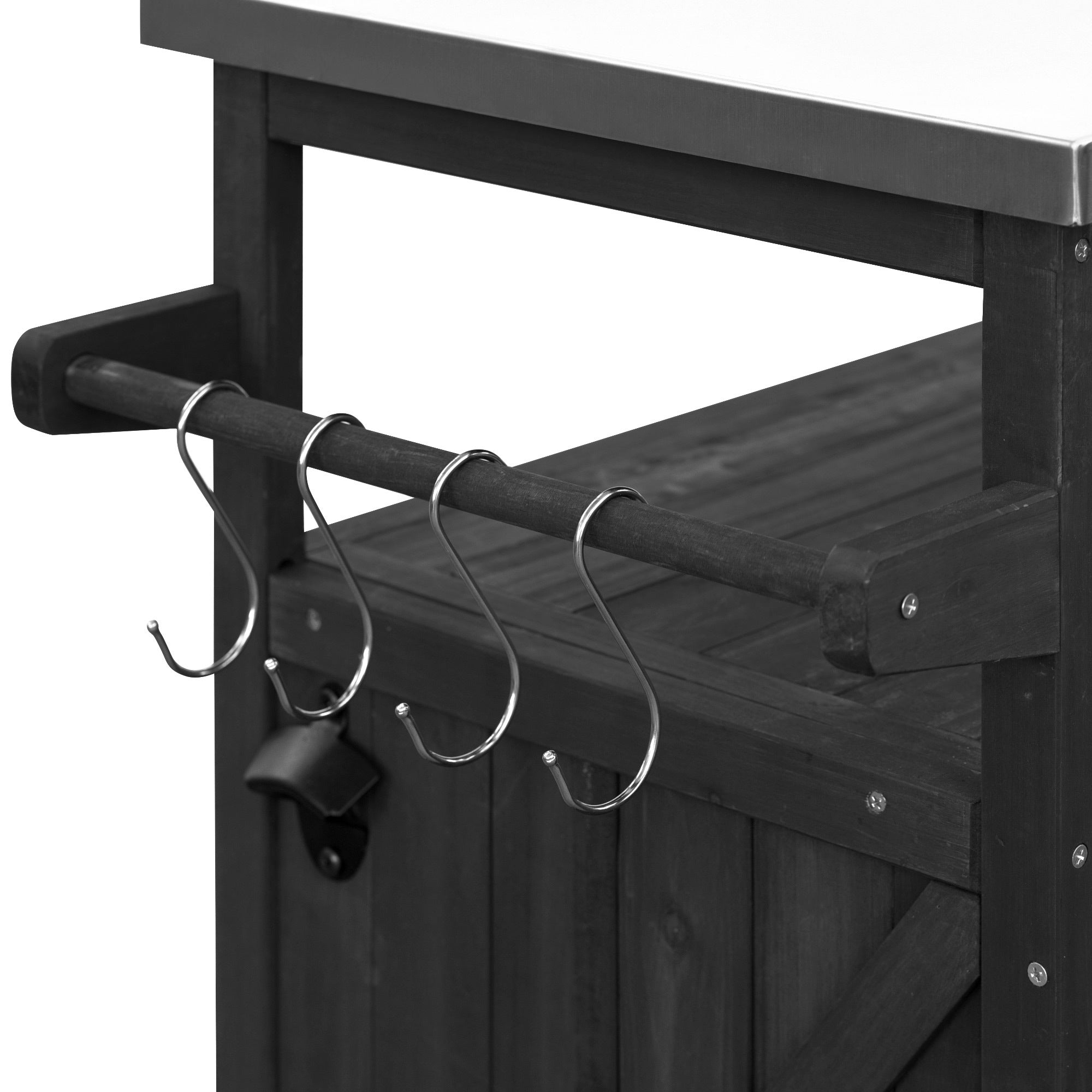 K&K Outdoor Kitchen Island with Rolling Bar Cart and Storage Cabinet