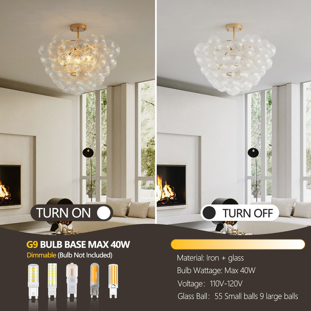 20-Inch Gold Ceiling Pendant Light with Threaded Clear Glass Globe Shade