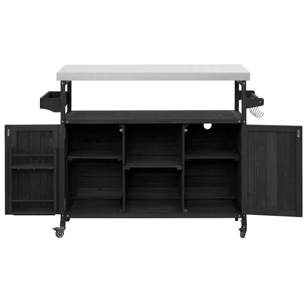 K&K Outdoor Kitchen Island with Rolling Bar Cart and Storage Cabinet