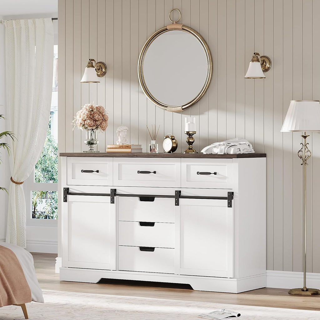 White Farmhouse Buffet Cabinet 47 Inch Wide With Drawers