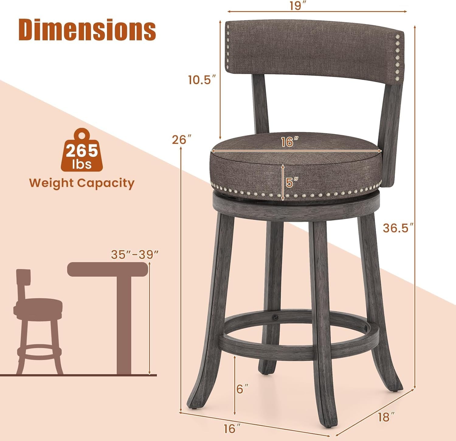 Swivel Bar Stools Set of Two for Kitchen