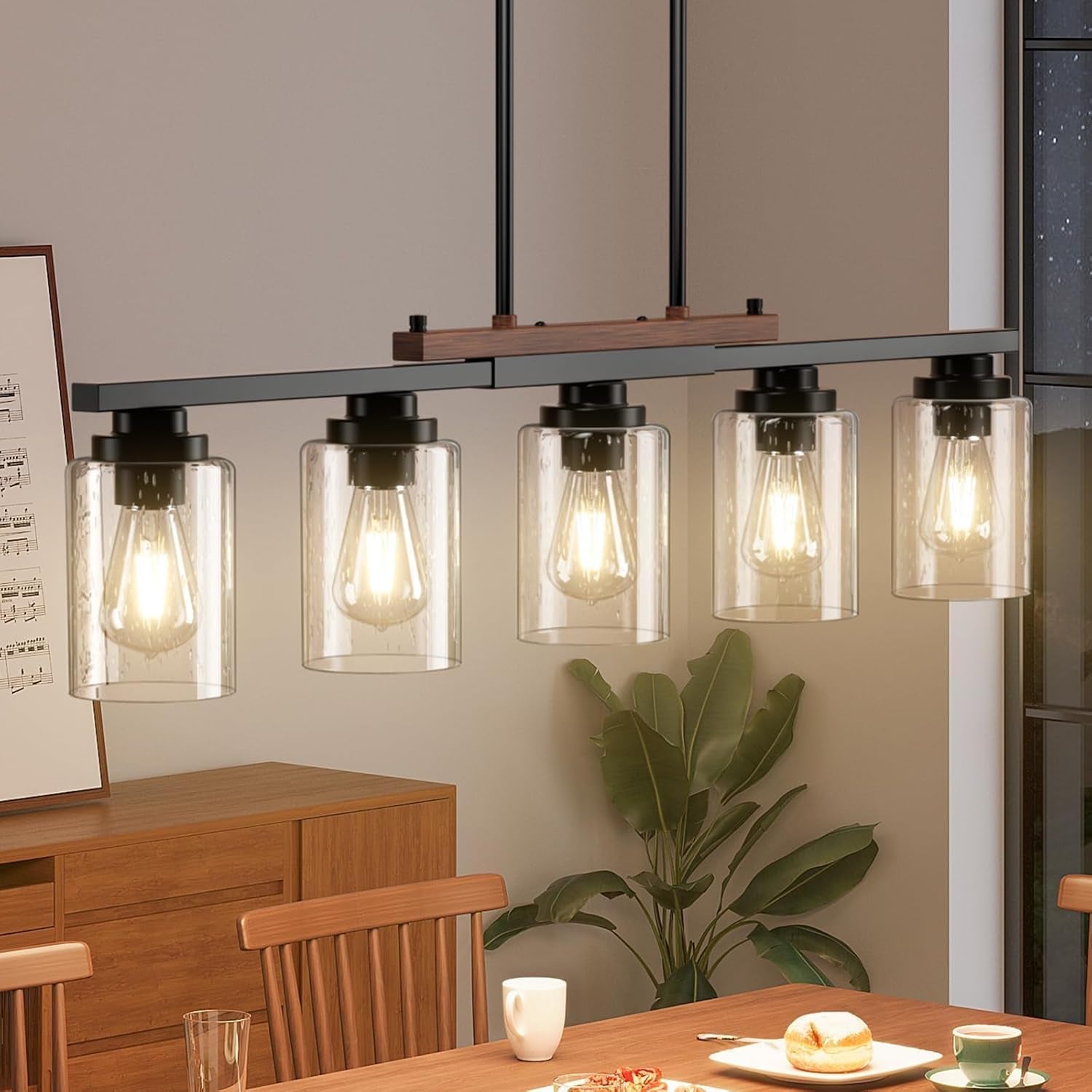 Five Lights Farmhouse Dining Room Chandelier Black Metal