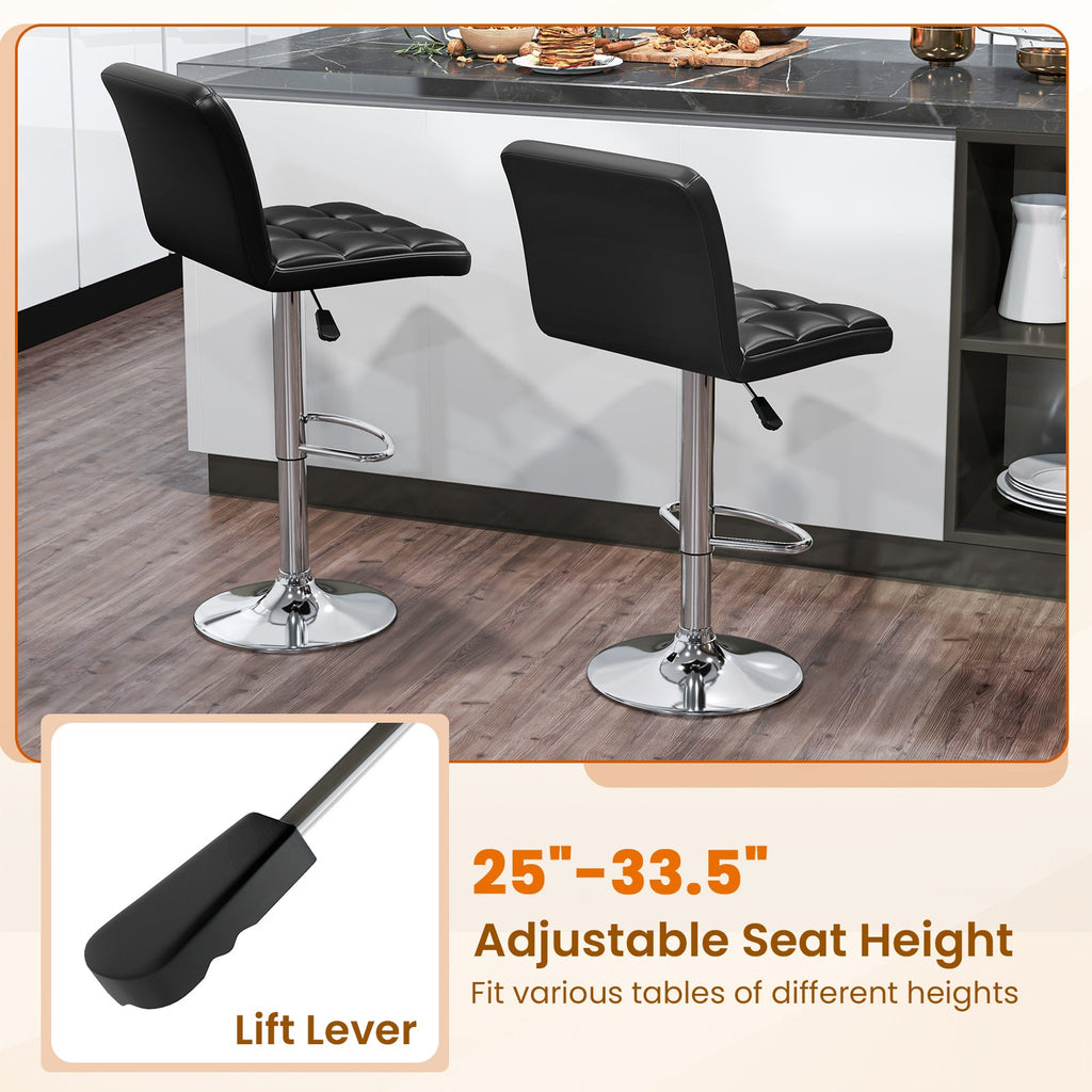 PU Leather Upholstered Bar Stools Set of 2 with Back and Adjustable Height-Black