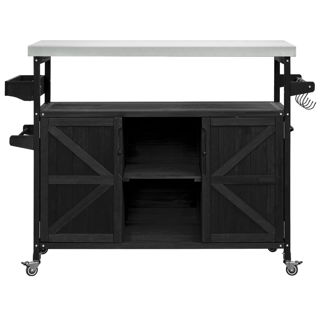 K&K Outdoor Kitchen Island with Rolling Bar Cart and Storage Cabinet