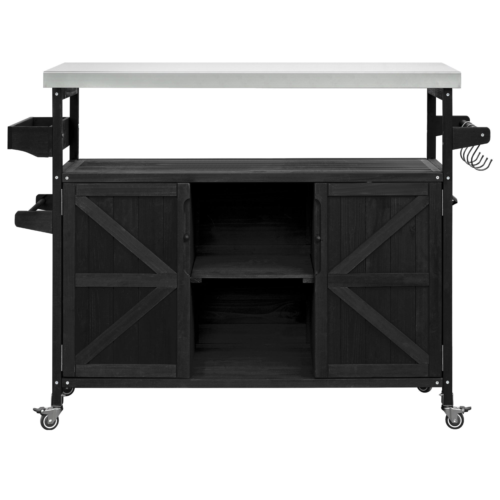 K&K Outdoor Kitchen Island with Rolling Bar Cart and Storage Cabinet
