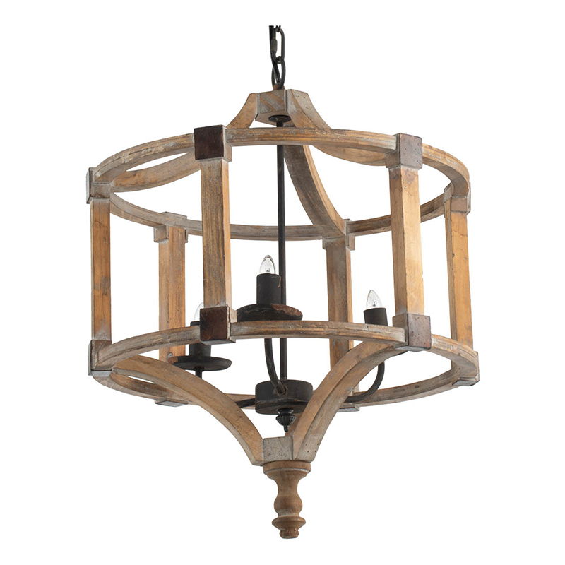 3 Light Wood Drum Chandelier