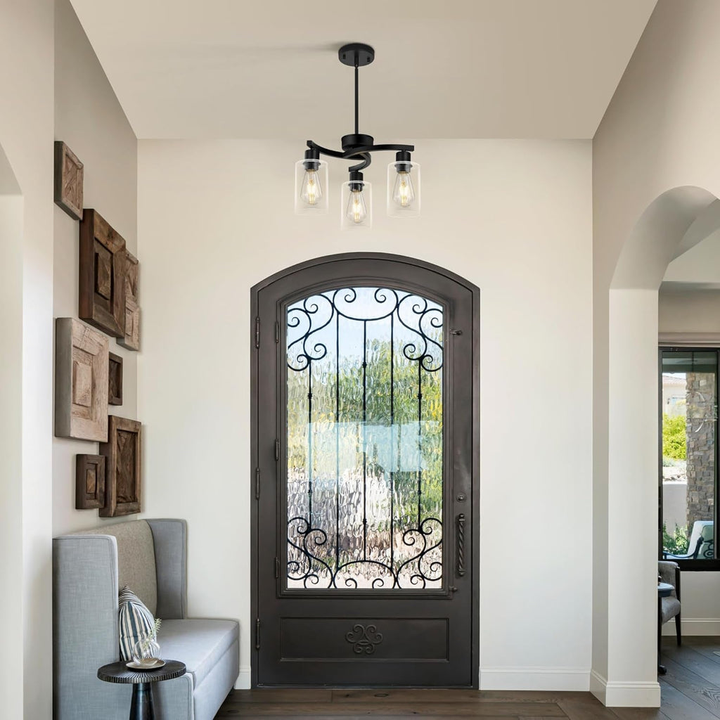 Three Light Black Dining Chandeliers For Kitchen Island