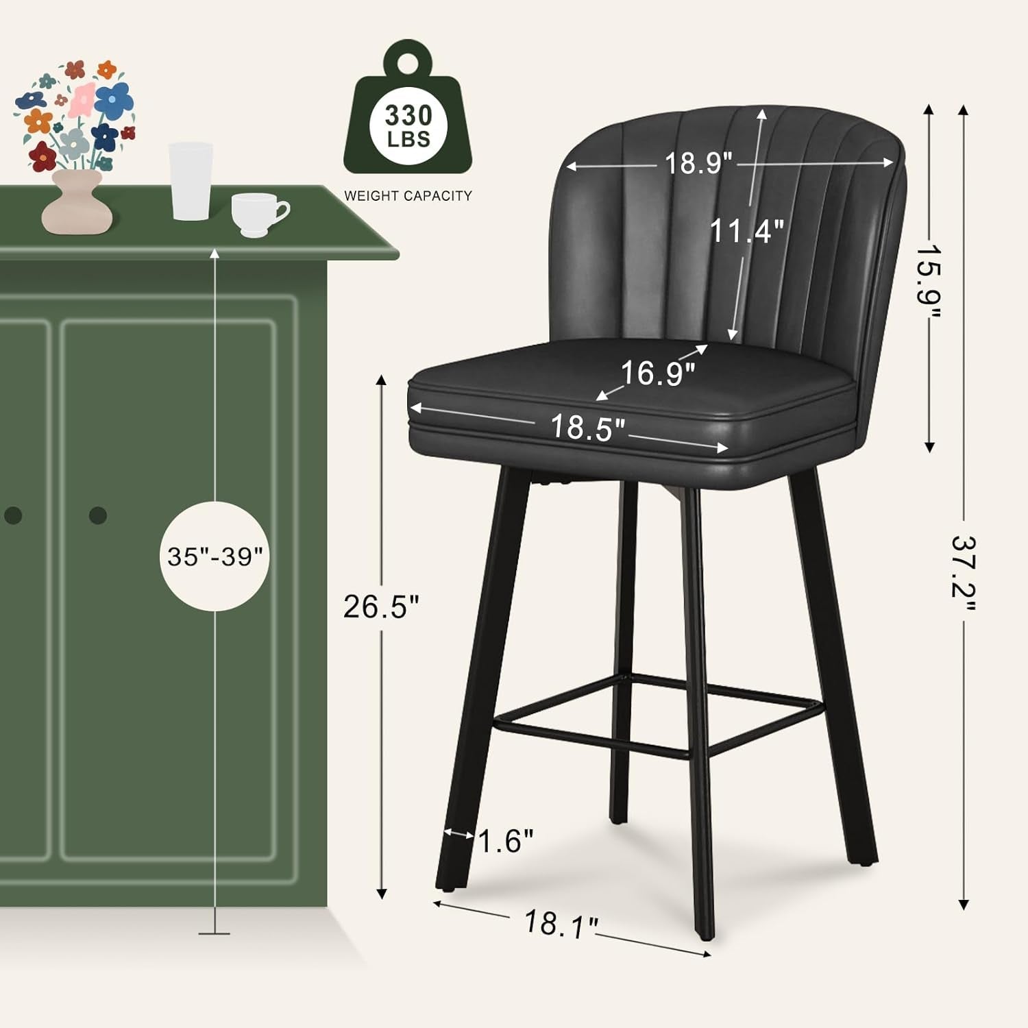 Modern Swivel Counter Height Bar Stools Set of Four