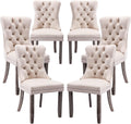 Velvet Dining Chairs Set of 6, Tufted Dining Room Chairs with Button Back, Nailhead Trim, Upholstered Dining Chairs for Kitchen, Bedroom, Restaurant (Beige)