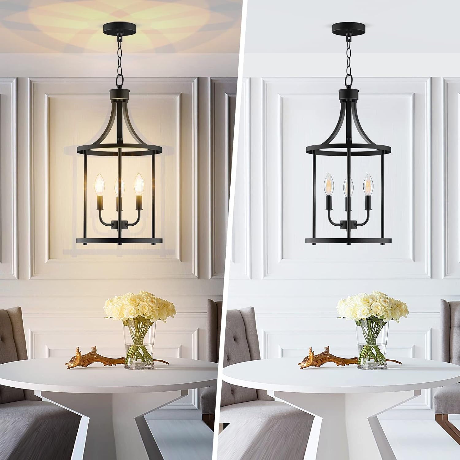 Three Light Matte Black Farmhouse Pendant Chandelier