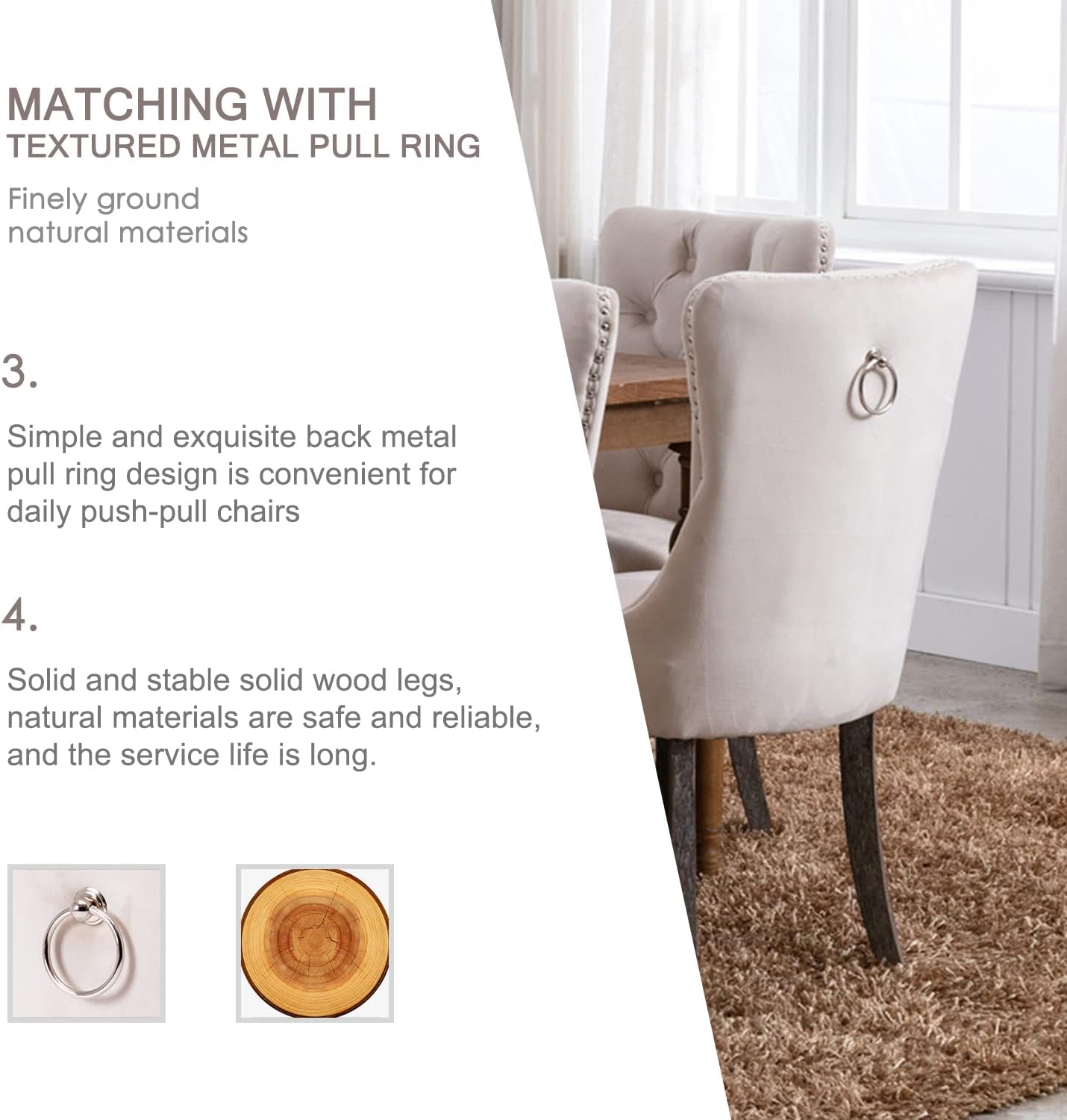 Velvet Dining Chairs Set of 6, Tufted Dining Room Chairs with Button Back, Nailhead Trim, Upholstered Dining Chairs for Kitchen, Bedroom, Restaurant (Beige)