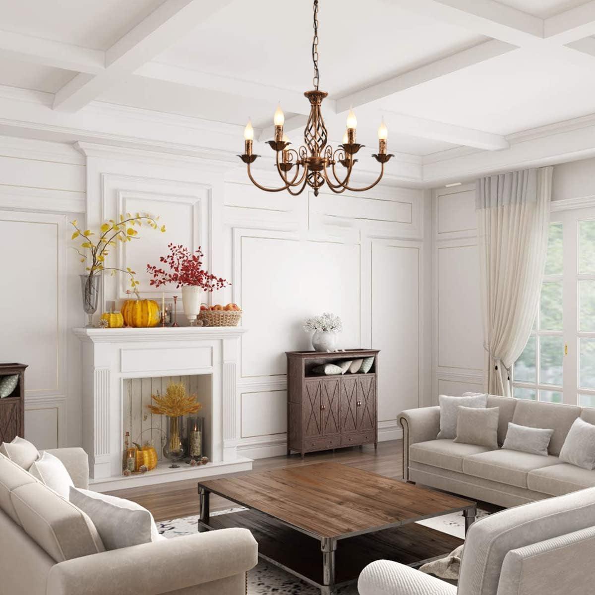 Bronze Rustic Farmhouse Chandelier Six Light Pendant