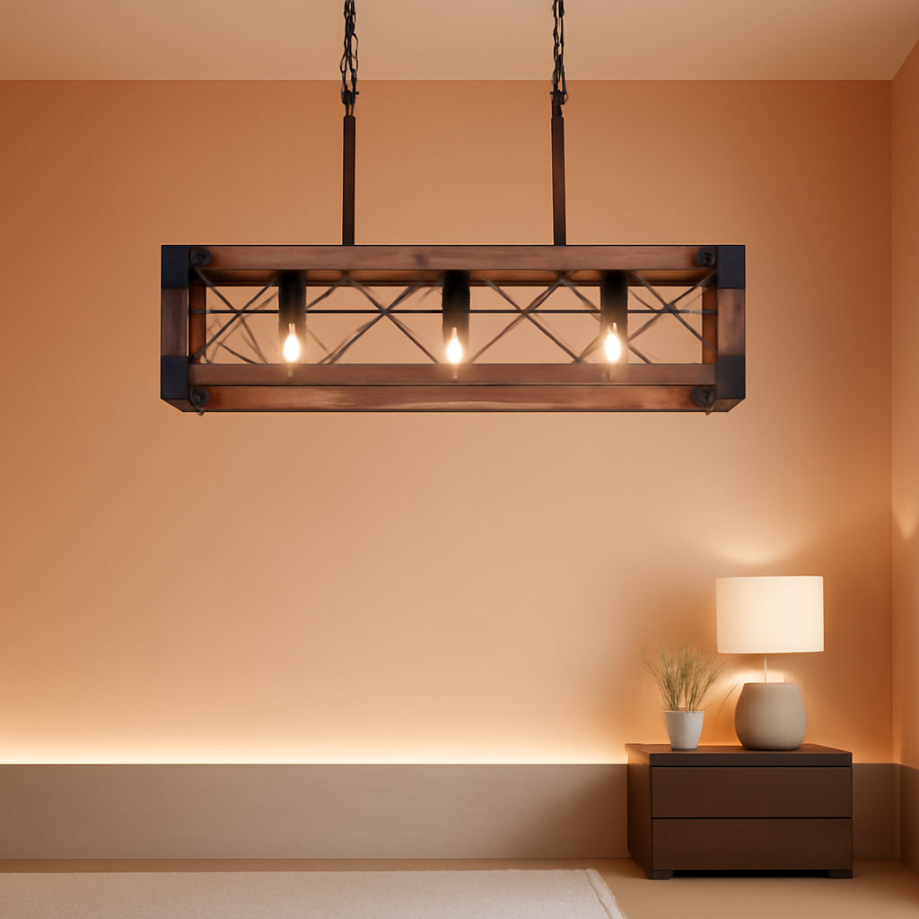 Farmhouse 5 Light Kitchen Island Chandelier With Solid Wood