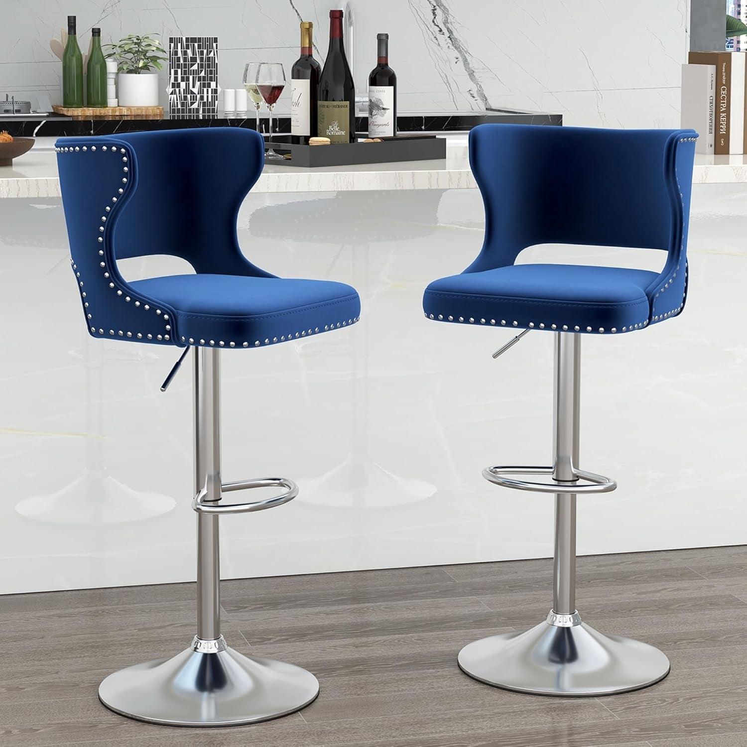 Blue Swivel Bar Stools Set of 4 for Kitchen Island