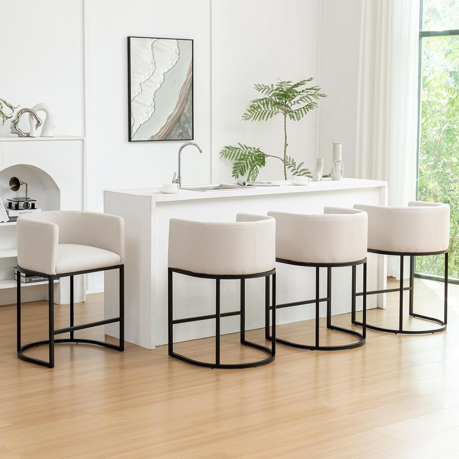 Modern Barrel Counter Height Bar Stools Set of Four