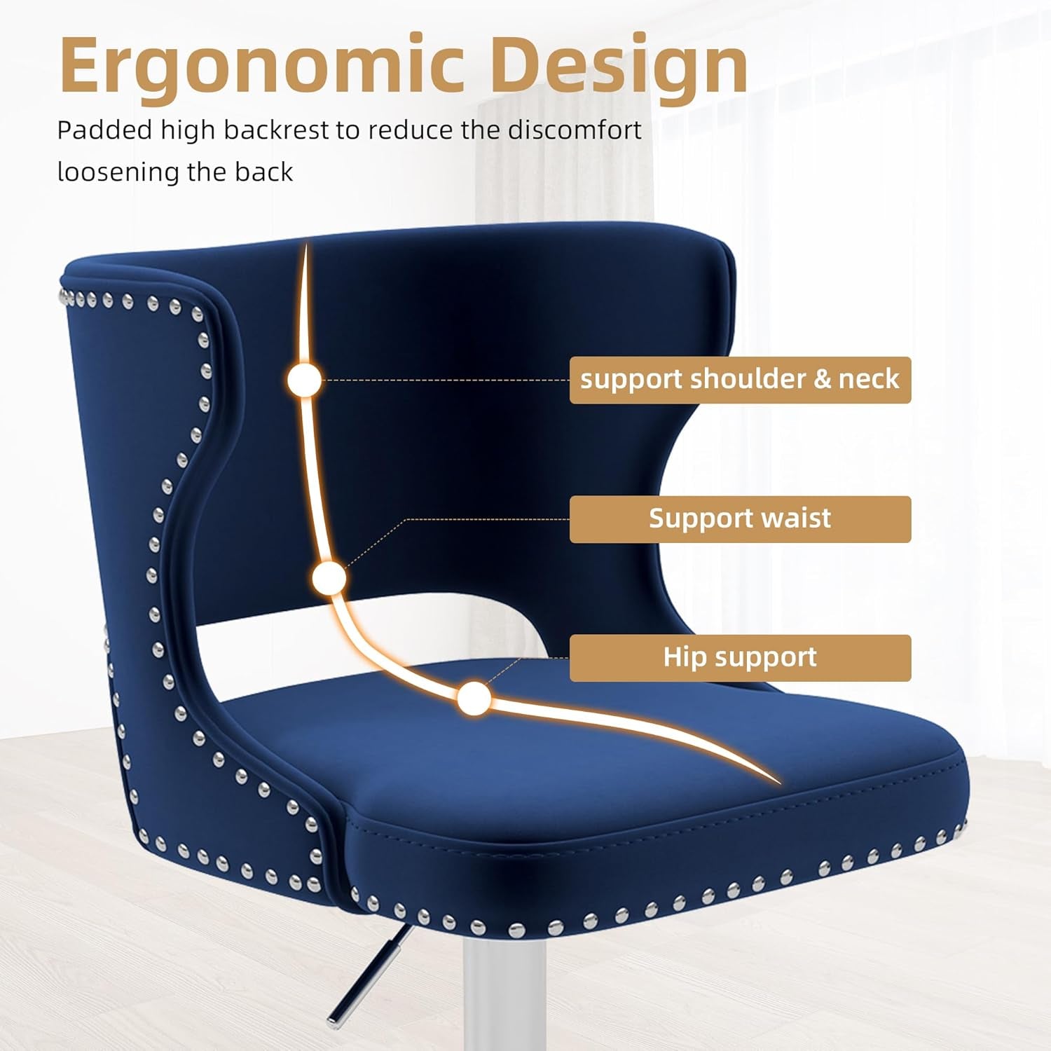 Blue Swivel Bar Stools Set of 4 for Kitchen Island