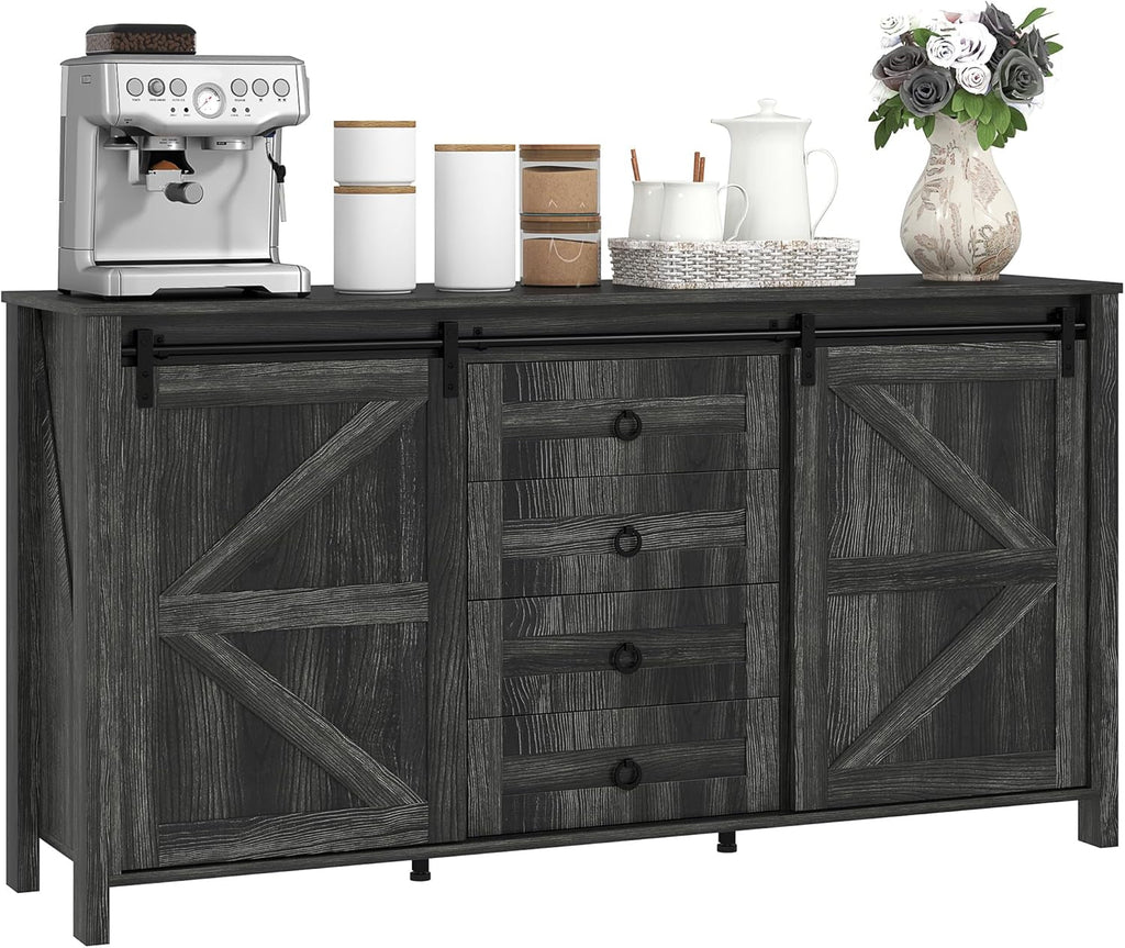 60 Inch Farmhouse Sideboard Buffet Cabinet Sliding Doors