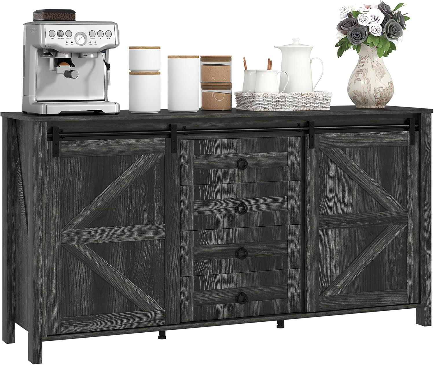 60 Inch Farmhouse Sideboard Buffet Cabinet Sliding Doors