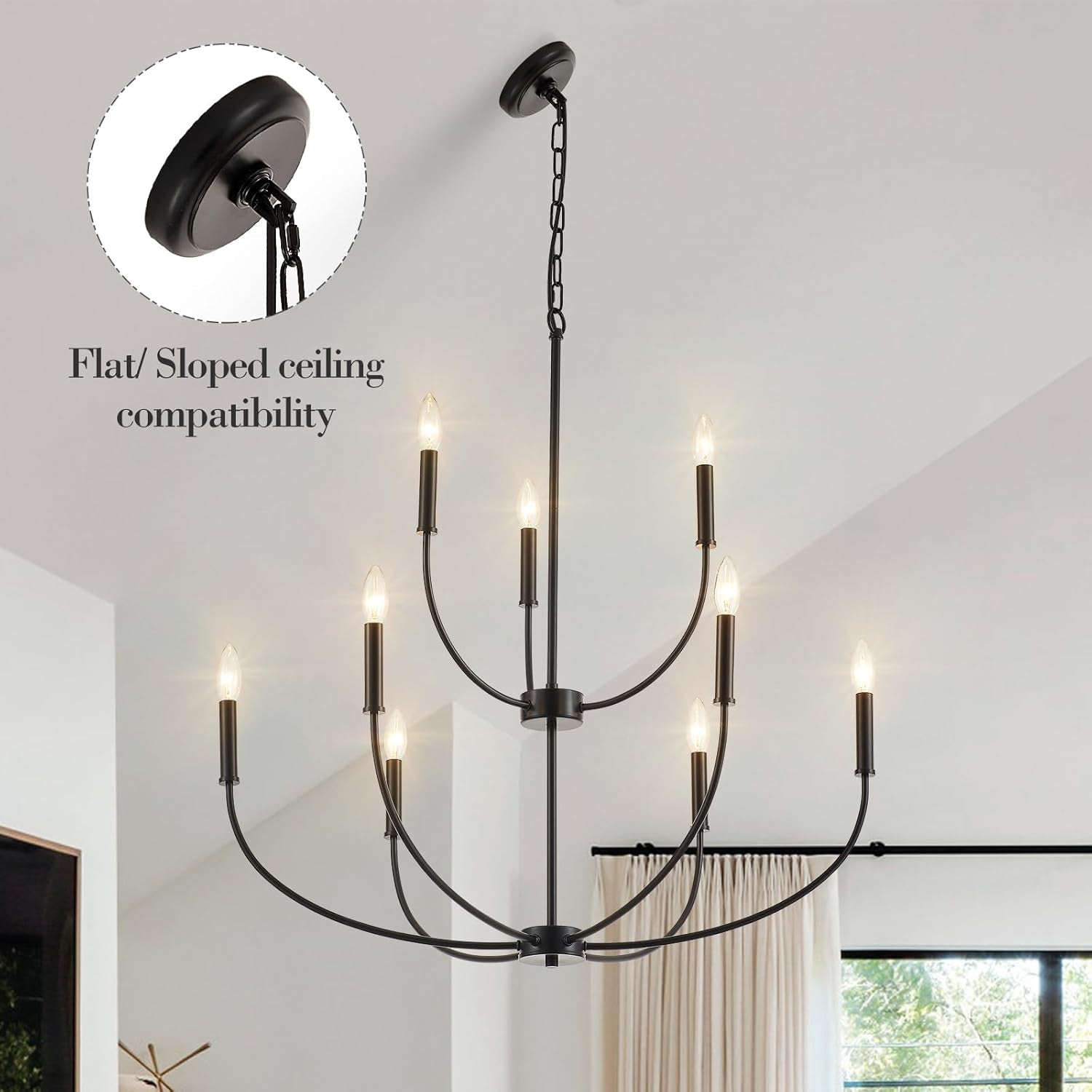 Nine Light Black Chandelier For Entryway Modern Farmhouse